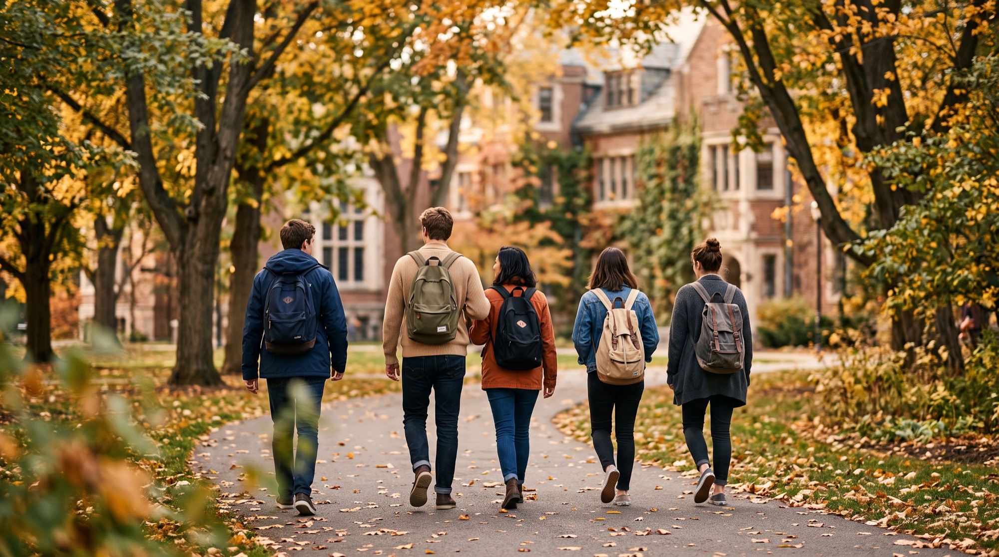 Students walking through a University campus
